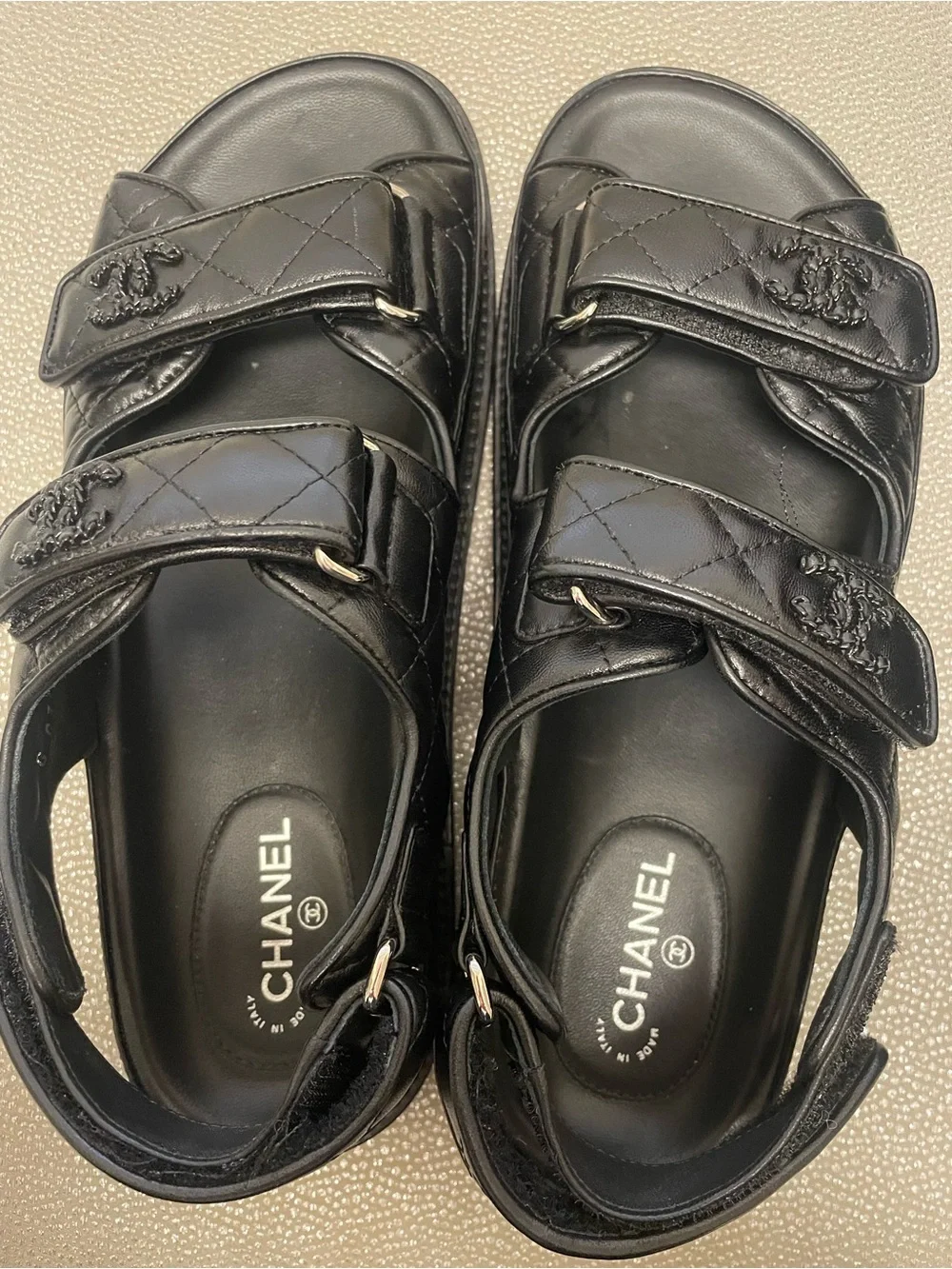 CHANEL Black Quilted Leather Strap Sandals
